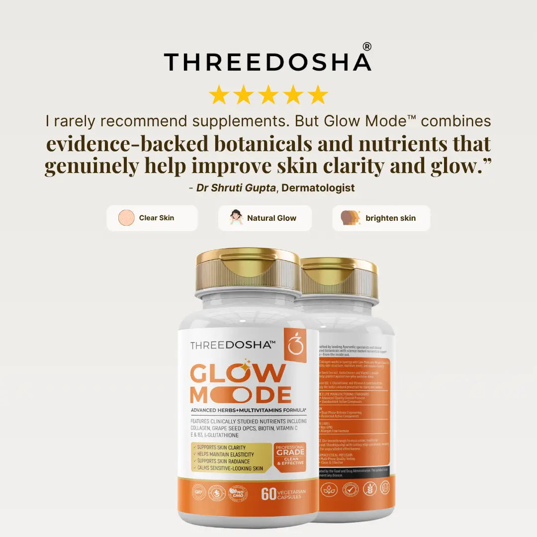Glow Mode™ – 12-in-1 Advanced Skin Nutrition Supplement for Radiant Glow, Clear Complexion, and Skin Elasticity ｜ For Women & Men ｜ Science-Backed Herbs + Vitamins ｜ Suitable For All Skin Types｜60 Veg Capsules