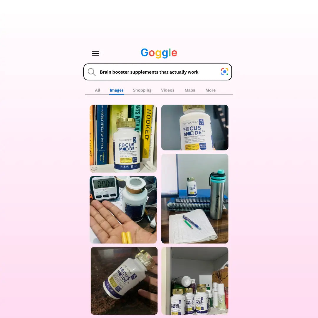 Google search results for 'Brain booster supplements that actually work' on a computer screen.
